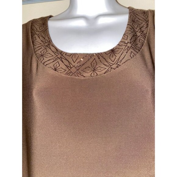 Elegant Brown Sleeveless Dress With Matching Sheer Jacket Embellished Neckline W - Picture 3 of 9